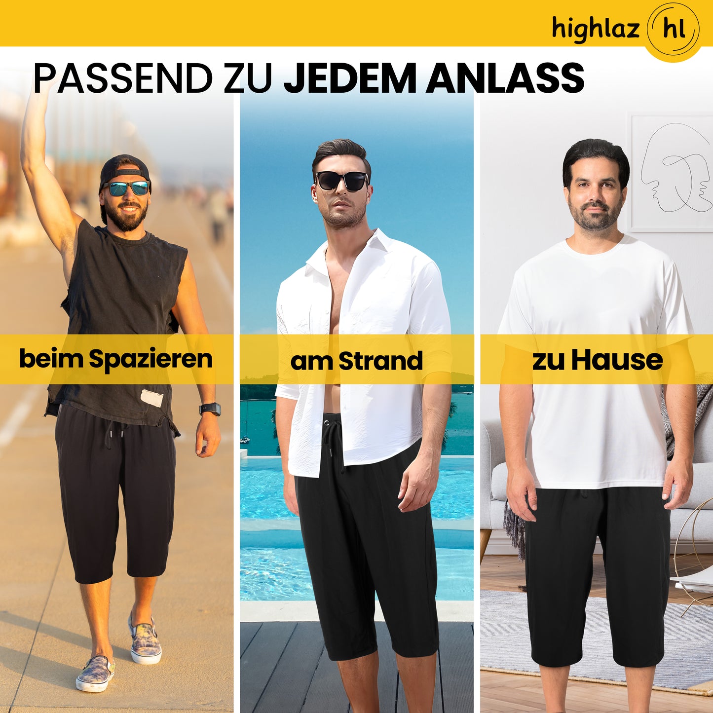 Knielange Herren Badeshorts – Extralang, Schnelltrocknend & mit Reißverschlusstaschen