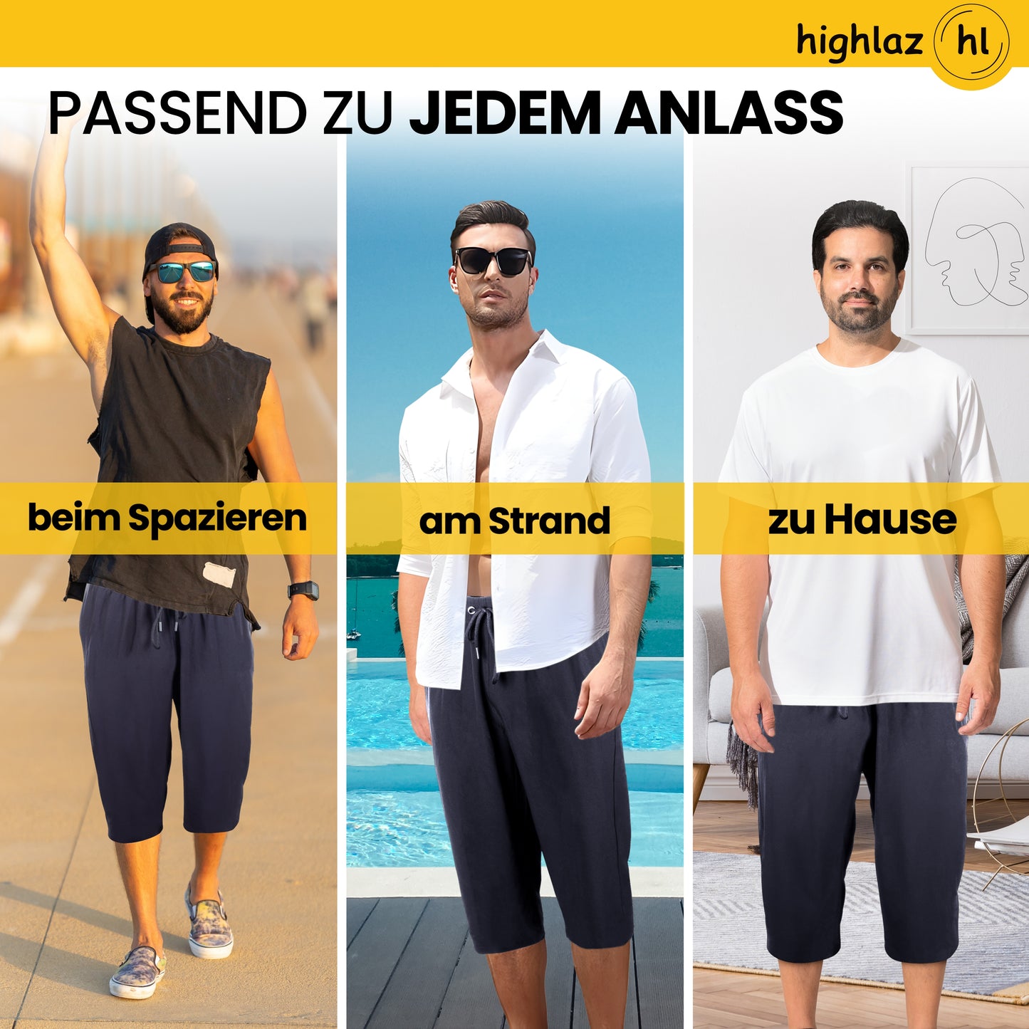 Knielange Herren Badeshorts – Extralang, Schnelltrocknend & mit Reißverschlusstaschen